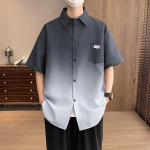 Summer Ice Silk Short Sleeve Mens Shirt Casual Splicing Loose Clothes for plus Size Men Fashionable Brandless Polyester Fiber