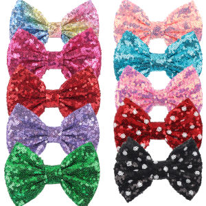 10Pcs/Lot 5" Glitter Big Barrettes Sequins Hair Bow Without Clips Chic Messy DIY Hair Accessories For Mouse Ears Headband