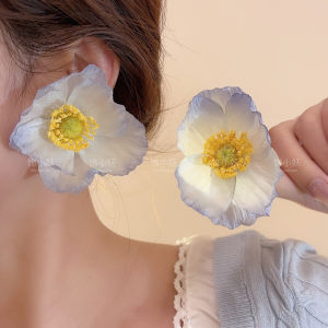 Blue Flower Earrings Cold Tone Holiday Beach Style Oversized Personality Suitable for Spring Ear Jewelry Fashion Accessories