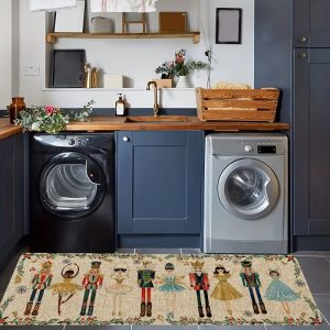 VIKAMA Nutcracker Christmas Kitchen Runner Soft and Absorbent Flannel Entryway Mat Hallway Rug Home Decor