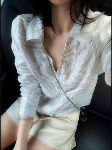 French Elegant Striped Long Sleeve Womens Summer New Loose Zipper Thin Shirt Sun Protection Fashionable Casual Top