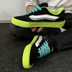 Cool American Street Style Sporty Casual Shoes Fluorescent Green Color Block Black Skateboarding Shoes Youth Fashion Chunky Bread Shoes