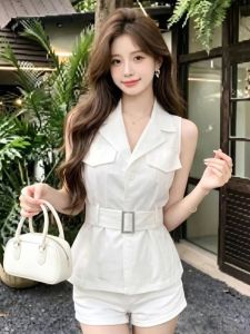 GUZILIAN | Áo Sơ Mi Dáng Rộng Cổ Polo Thời Trang Dây Nịt Eo Phong Cách Casual