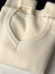 chaqi | Slim Fit Peach Neck Long Sleeve Knitted Sweater Top