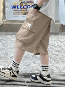 กางเกงขาสั้นเด็กชายฤดูร้อน ทรงหลวม ลำลอง สปอร์ต กางเกงขายาวห้าส่วน กางเกงขายาวแบบสวมหัว ผ้าฝ้ายผสม