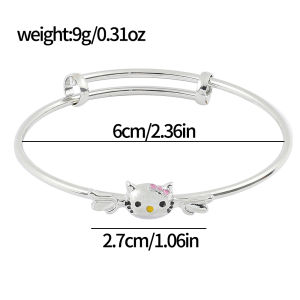 Sanrio | Kawaii Hello Kitty Bangle Bracelet - Zinc Alloy Silver Tone Angel Wing Design Adjustable for Women & Teens