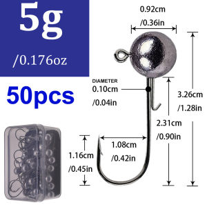 20/30/40/50pcs a lot Black box with jig hooks 1g-20g All Size Big Head Jigs Hook Round Ball Weedless Long Shank Jig Head Hook