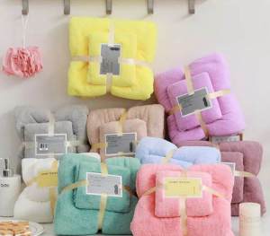HANDUK WARNA 2 IN 1 COTTON TOWEL Handuk Mandi Paket Set