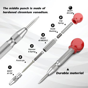 Automatic Center Punch Adjustable Spring-Loaded Tool Anti-Slip Knurled Grip Wood Press Dent Marker Woodwork