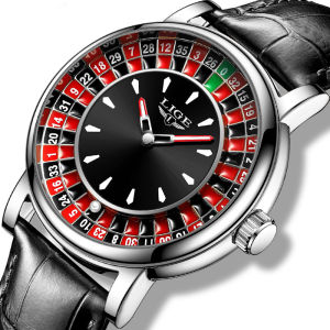 Đồng Hồ Nam Thời Trang LIGE Với Mặt Số Xoay Và Chủ Đề Roulette Las Vegas Đồng Hồ Đeo Tay Thạch Anh Dây Da Dạ Quang Chống Thấm Nước