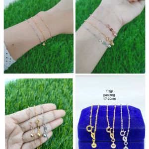 GELANGTANGAN RANTAI JEDAR + 1 BEL / GELANG PERAK SILVER 925 LAPIS EMAS/ GELANG FASHION WANITA TERBARU
