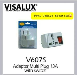 Visalux Steker Onepro Dengan Sakelar Lampu - Tusuk Kontak Kombinasi - Plug Combination With Switched Neon SNI - Steker Adaptor Kuningan