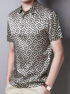 Authentic Silk Mens Short Sleeve T-Shirt Thin Pure  Silk Summer New Style Fashion Urban Business Casual Printed Shirt