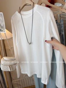 Slimming Effect White Long Sleeve Loose T-Shirt Womens Base Shirt Inner Wear Commute Style Korean Version Cotton Blend