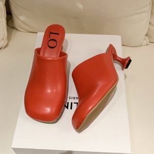 Spring Summer 2025 Womens Fashion High Heel Mule Slippers Thin Heel Semi Slippers Outdoor Wear Slip-On Shoes PU Material