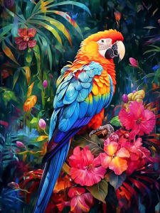 Tranh Đính Đá Huacan: Vẹt Macaw Đỏ Thẫm Trong Rừng Tranh Ghép Toàn Cảnh Động Vật Phong Cách Hiện Đại Tác Phẩm Nghệ Thuật Trang Trí Kim Cương Hình Vuông/tròn Bằng Nhựa.