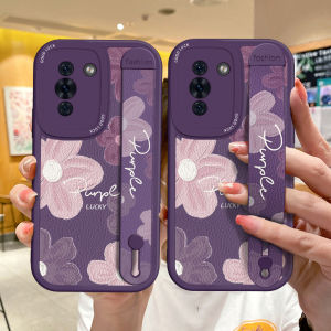 Huawei Nova14 Purple Flower Silicone Case with Wristband Stand for Curved Screen Womens New Simple Style Mobile Phone Cover
