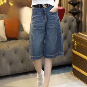 High Waist Loose Casual Womens Five-Point Denim Shorts Summer New Style A-Line Straight Leg Short Pants Retro Blue Jeans