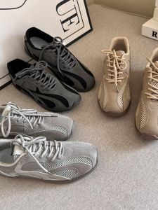 Comfortable Breathable Mens Lace-Up Sports Mesh Casual Shoes Spring Autumn Style Flat Heel round Toe Micro Elastic Shock Absorption