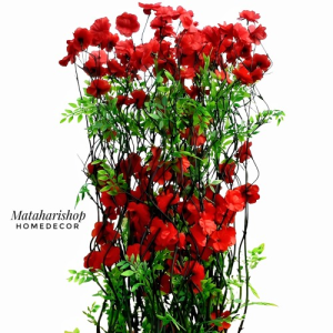 Dekorasi Rumah Tanaman Artifisial & Bambu Ulir Hitam Anyelir Merah