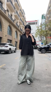 Áo sơ mi dáng rộng che khuyết điểm toàn thân thiết kế cách điệu áo sơ mi tay lửng nữ cá tính thiểu thư bigsize SM20