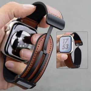 Magnetic Clasp Silicone Leather Band For Apple Watch Band 45mm 44mm 46mm 41mm 49mm 42mm Strap For iWatch series 11 10 9 Ultra 3
