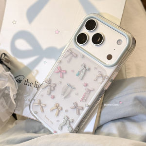 Korean Glitter Colorful Bowknot Pattern Phone Case For iPhone 17 13 14 15 16 12 Pro Max Clear Shockproof Protective Soft Cover