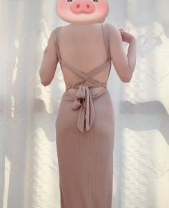 แม็กซี่เดรส สายเดี่ยวสีพื้น ทรงเอ ดีเทลเปิดหลัง มีรูร้อยสายเสื้อ แถม!ห่วงโลหะเก๋ๆ (ถอดออกได้) เดรสออกงาน Dress ไปคาเฟ่ #3363