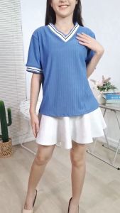 Blouse Beliza Knit Top Rib V-neck Atasan Wanita Rajut