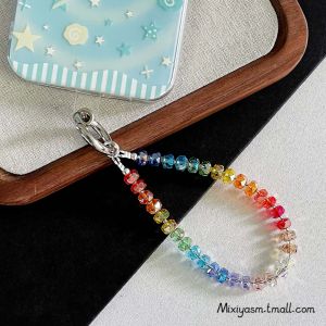 Misia Short Gradient Rainbow Mobile Phone Pendant Handmade Crystal New Years Fashionable Wristband Keychain Earphone Camera Buckle Rope
