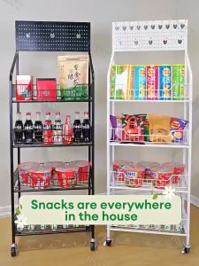 Supermarket Shelves Carbon Steel Grocery Rack with Wheels Snack Shelf 4/5 Layers Display Rack For Store Kitchen Organizer Storage Rack