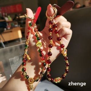 Vòng Tay Điện Thoại Di Động Phong Cách Dân Tộc Cổ Điển Trang Sức Thủ Công Tròn Hạt Pha Lê Vàng Đeo Tay Năm Mới