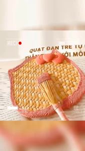 Quạt Cầm Tay Mèo Nơ Xinh - Quạt Mây Tre Handmade Quạt Mini Vintage Có Dây Đeo Quạt Chụp Ảnh Quà Tặng