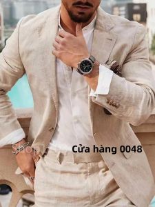 Bộ Vest Nam 2 Mảnh Vải Lanh Màu Be/xanh Kiểu Dáng Ôm Sát Ve Áo Khuyết Gồm Áo Khoác Và Quần Thích Hợp Cho Đám Cưới Dạ Hội Tiệc Tùng.