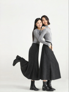 HIPPIE MISS | Custom Short Girl Boho Grey Wool A-line Skirt