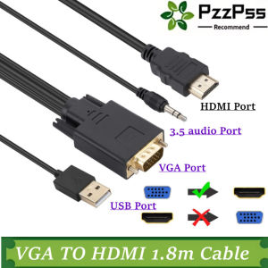 1.8M VGA to HDMI Adapter Cable HD 1080P with USB Power and Audio VGA Male to HDMI Male Cable for PC TV Laptop Monitor Projector