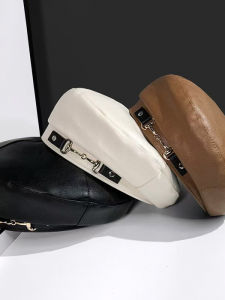 Leather Beret Hat Womens Spring Autumn British Style Retro Painter Cap Versatile Face Slimming Bloom Hat Trendy Adjustable round Top