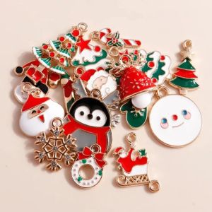 50Pcs Christmas Mixed Enamel Pendants Santa Claus Snowman Elk Bell Charms for Jewelry Making Earrings Pendant Necklaces DIY Keychains Craft Gift