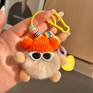 Cute Rex Rabbit Fluffy Dopamine Monster Small Briquette Car Key Ring Hanging Ornament Figurine Doll Backpack Package Pendant