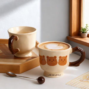 Drinking Cup Coffee Breakfast Cup Boys and Girls Bear with Lid Mark Couple Ceramic Cup Mug Milk Cup Cup Spoon New Style