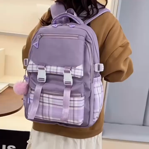 Primary Junior High School JK Style Checkered Backpack for Girls Fashion Leisure Waterproof Large Capacity School Bag