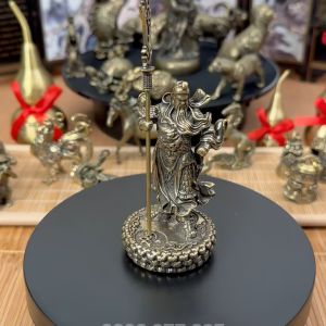 Tượng Nhỏ Bằng Đồng Quan Công Chống Đao Trung Thành Trung Nghĩa (Kích thước: 12 x 4.6cm)
