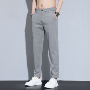 ROMON | Lormen Mens Casual Pants Summer Thin Straight Leg Business Suit Ice Silk Quick Dry Elastic Long Trousers Fashionable Urban Style