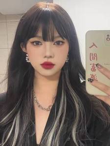 Womens Long Straight Hair Wig Highlighted Gradient Grey Fashion Natural Looking Daily Full Head Cover Style Sweet Cute