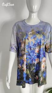 Flower print womens T-shirt fashion casual tshirt floral short sleeve tops tees