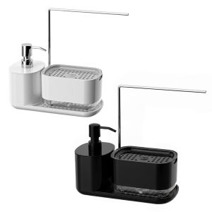 [New] 4-in-1 Kitchen Soap Dispenser Set with Tray and Sponge Holder Sink Countertop Storage Organizer with Towel Rack Dish and Hand Soap Dispenser for Kitchen Sink