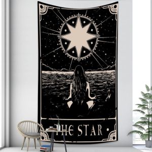 VIKAMA Tarot Moon Wolf Wall Tapestry Black White Woodcut Vintage Home Decor Fresh Style Soft Durable Cozy Aesthetic Gift Indoor