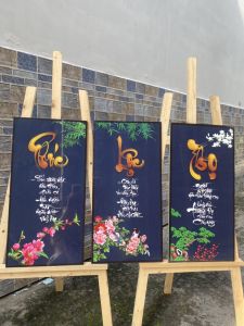 Tranh treo tường - Tranh Laminate tráng gương Phúc Lộc Thọ 02- Treo phòng khách cầu thang- Bộ 3 tấm