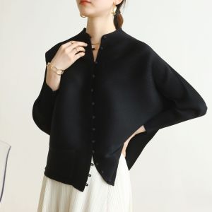 Áo Thường Ngày Một Hàng Cúc Dáng Rộng Cỡ Lớn Dài Tay Cổ Đứng Thời Trang Xếp Li Miyake Mùa Thu Và Mùa Xuân 2066