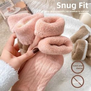 Thickened Fluffy Cotton Socks Womens Winter Warm High Tube Fleece Lined Solid Color Striped Home Comfortable Mid-Calf Socks